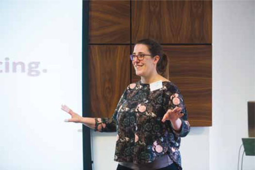 Figure 1. Nicola Ackerman discussing the requirements for good urinalysis.