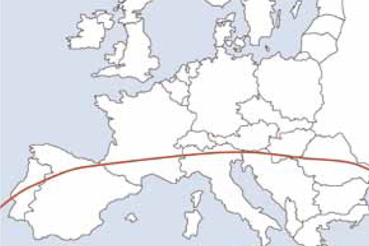 Figure 1. Rhipicephalus sanguineus is primarily a tick of southern Europe; below the red line indicates where it occurs most frequently.